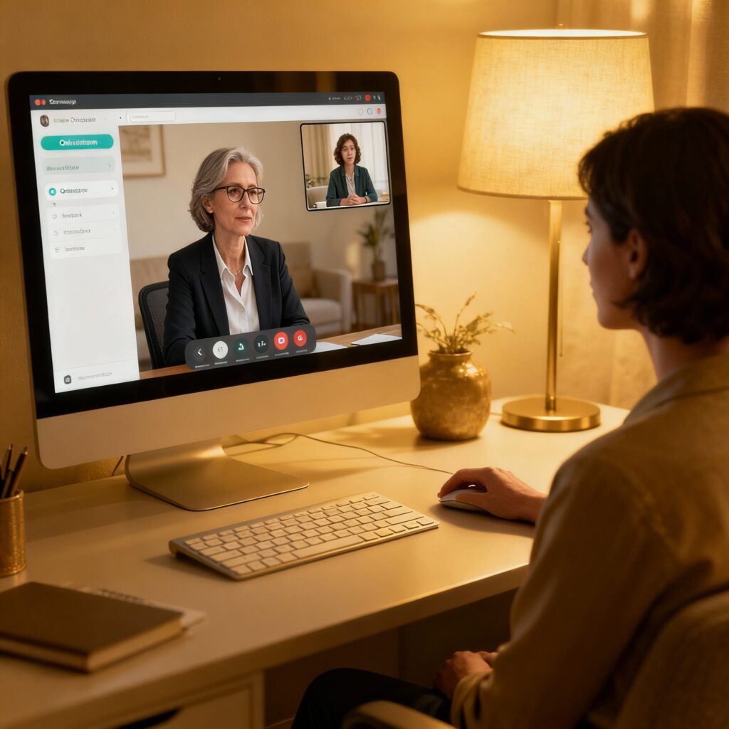 wsparcie online - Gabinet psychologiczny Poznań - Jacek Kerlin Psycholog Poznań podczas konsultacji psychologicznej z młodą osobą